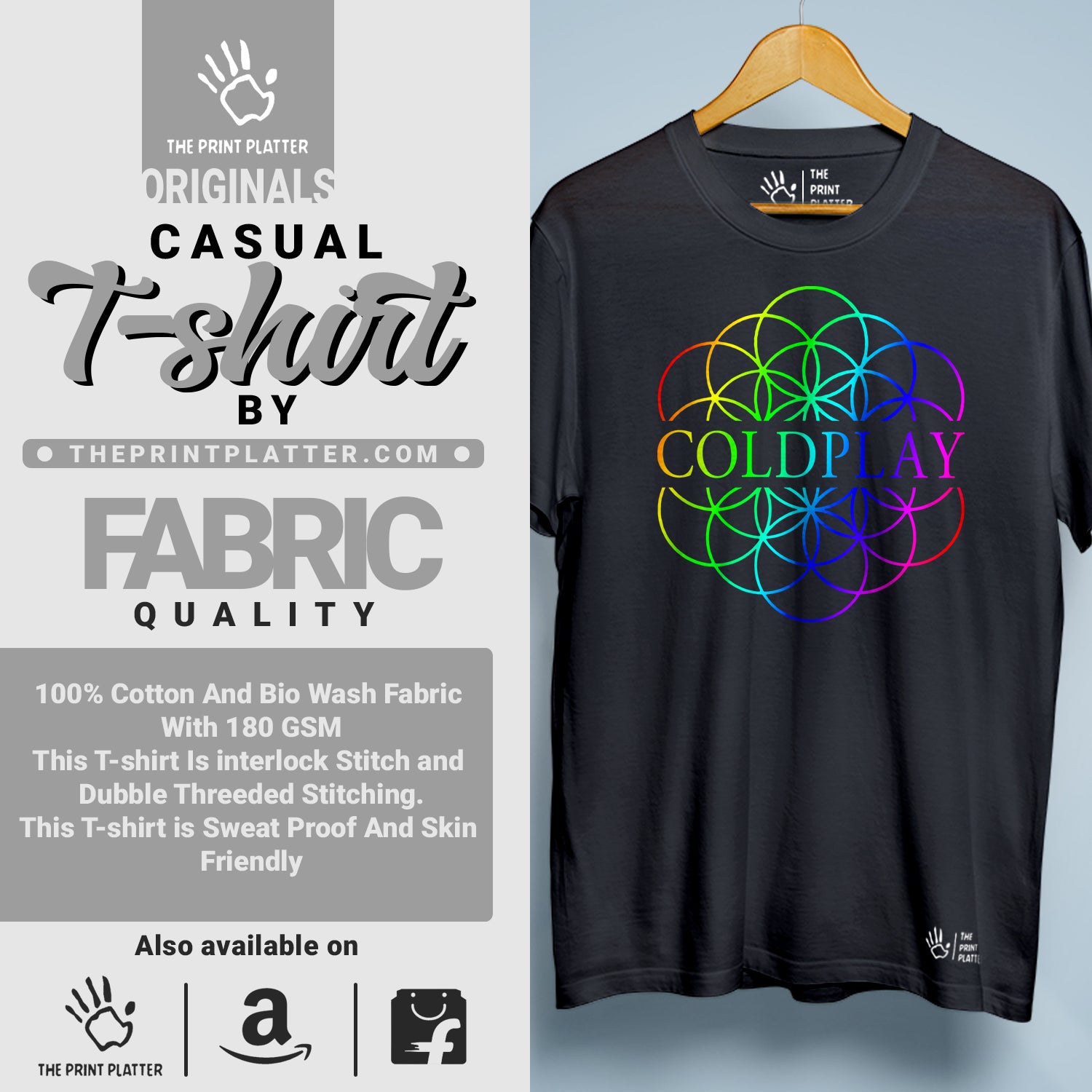 Coldplay Cotton Bio Wash 180gsm T-shirt | T-R139