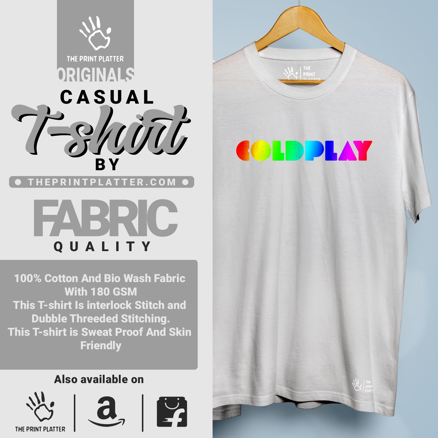 Coldplay Front & Back Cotton Bio Wash 180gsm T-shirt | T-R142