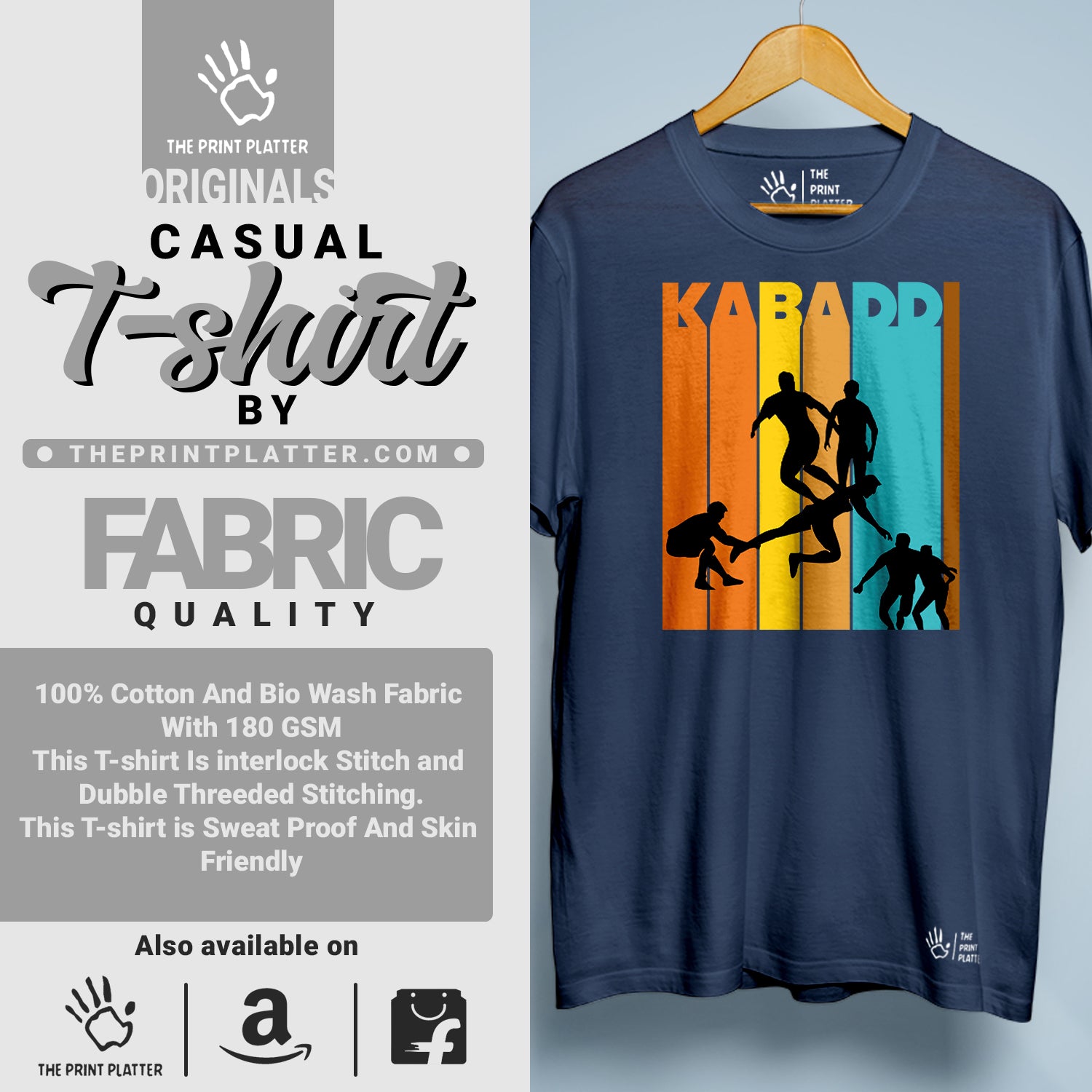 Kabaddi Cotton Bio Wash 180gsm T-shirt | T-R144