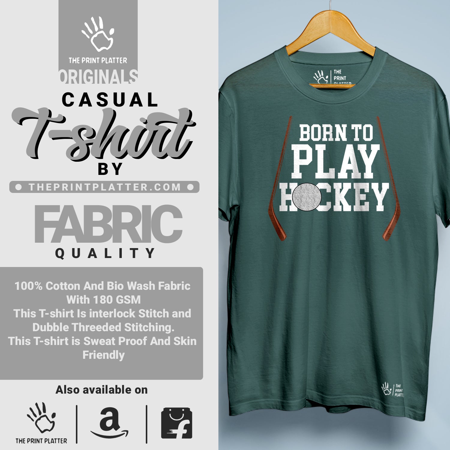 Born To Play Hockey Cotton Bio Wash 180gsm T-shirt | T-R150