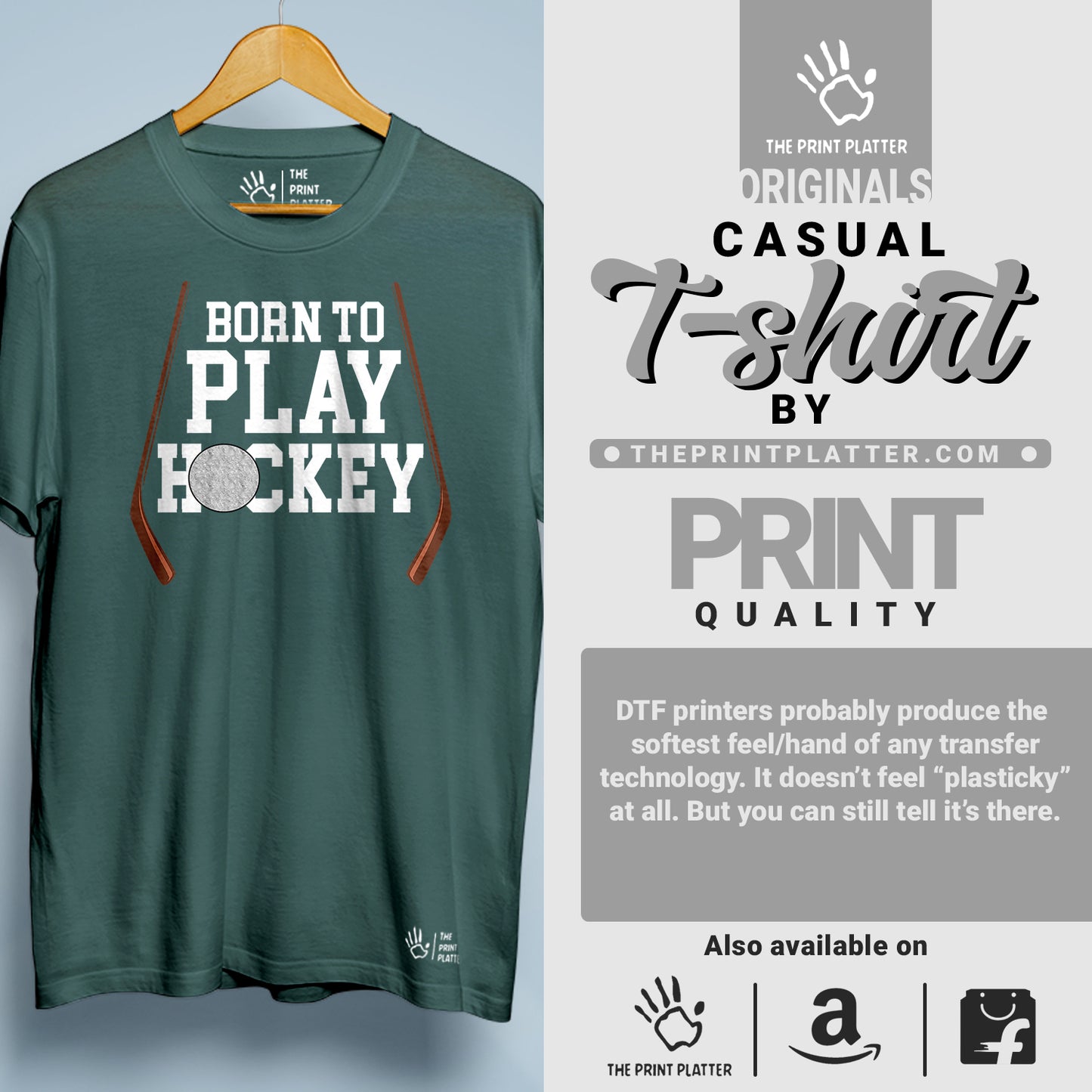 Born To Play Hockey Cotton Bio Wash 180gsm T-shirt | T-R150