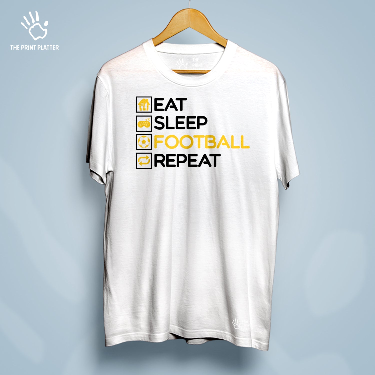 Eat Sleep Football Repeat Cotton Bio Wash 180gsm T-shirt | T-R154