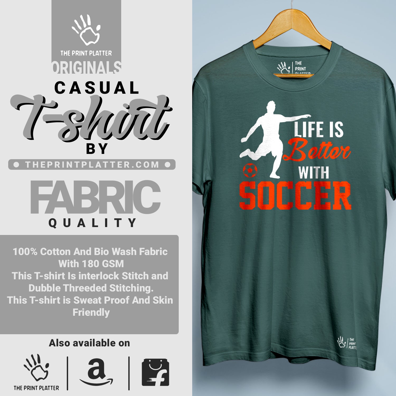 Life Is Better With Soccer  Cotton Bio Wash 180gsm T-shirt | T-R158