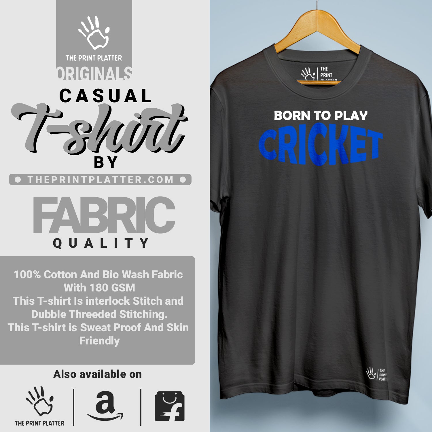 Born To Play Cricket  Cotton Bio Wash 180gsm T-shirt | T-R160