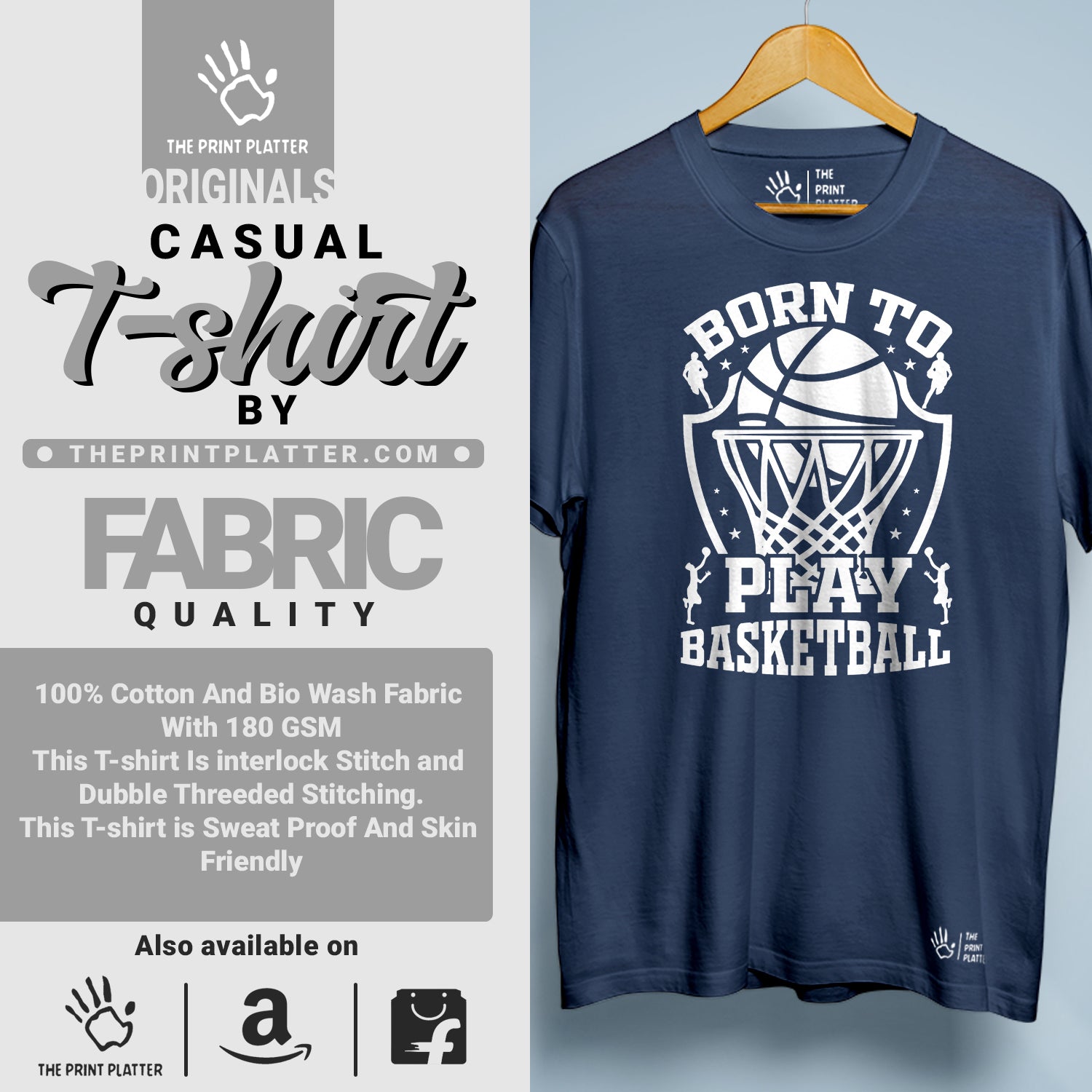 Born To Play Basketball Cotton Bio Wash 180gsm T-shirt | T-R165