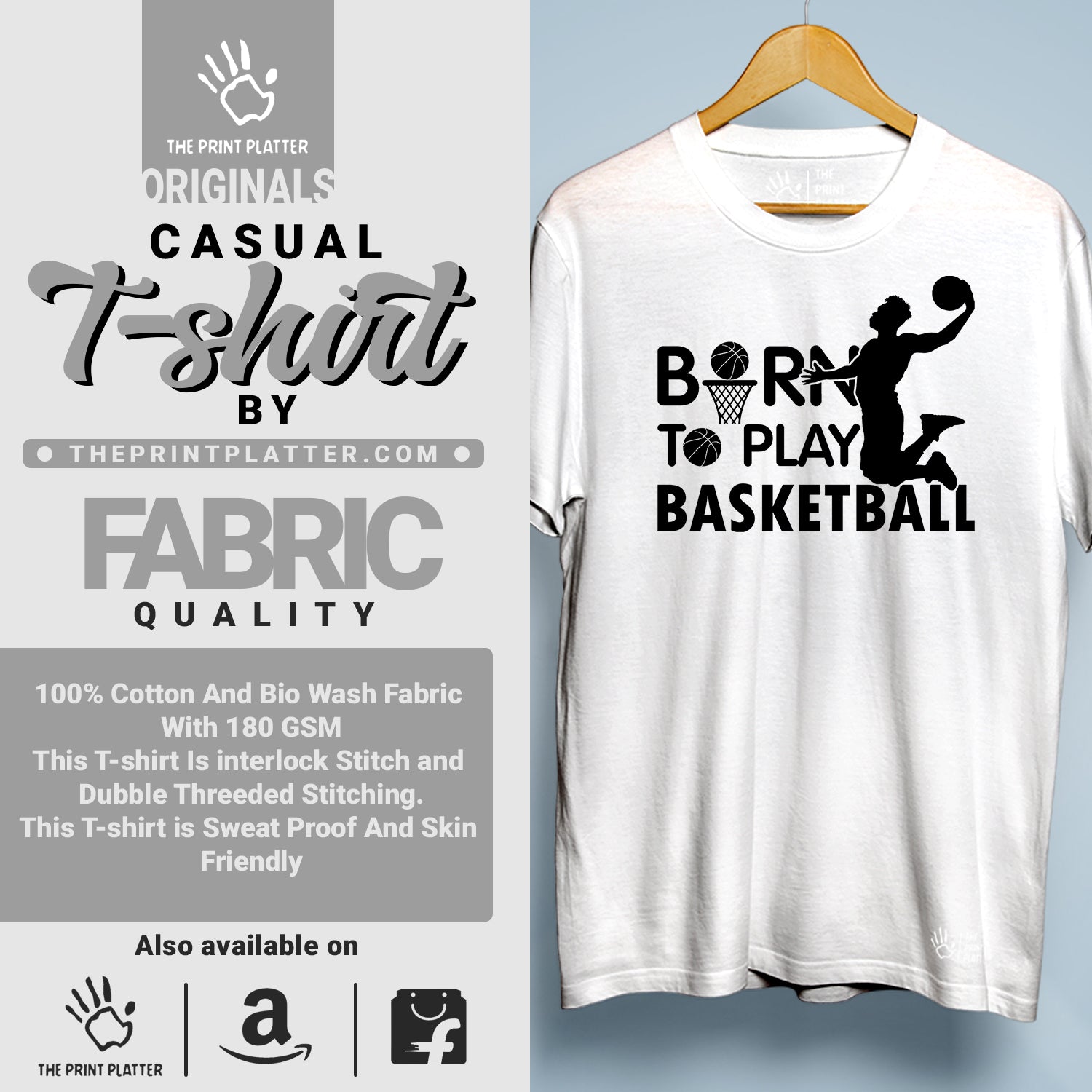 Born To Play Basketball Cotton Bio Wash 180gsm T-shirt | T-R167