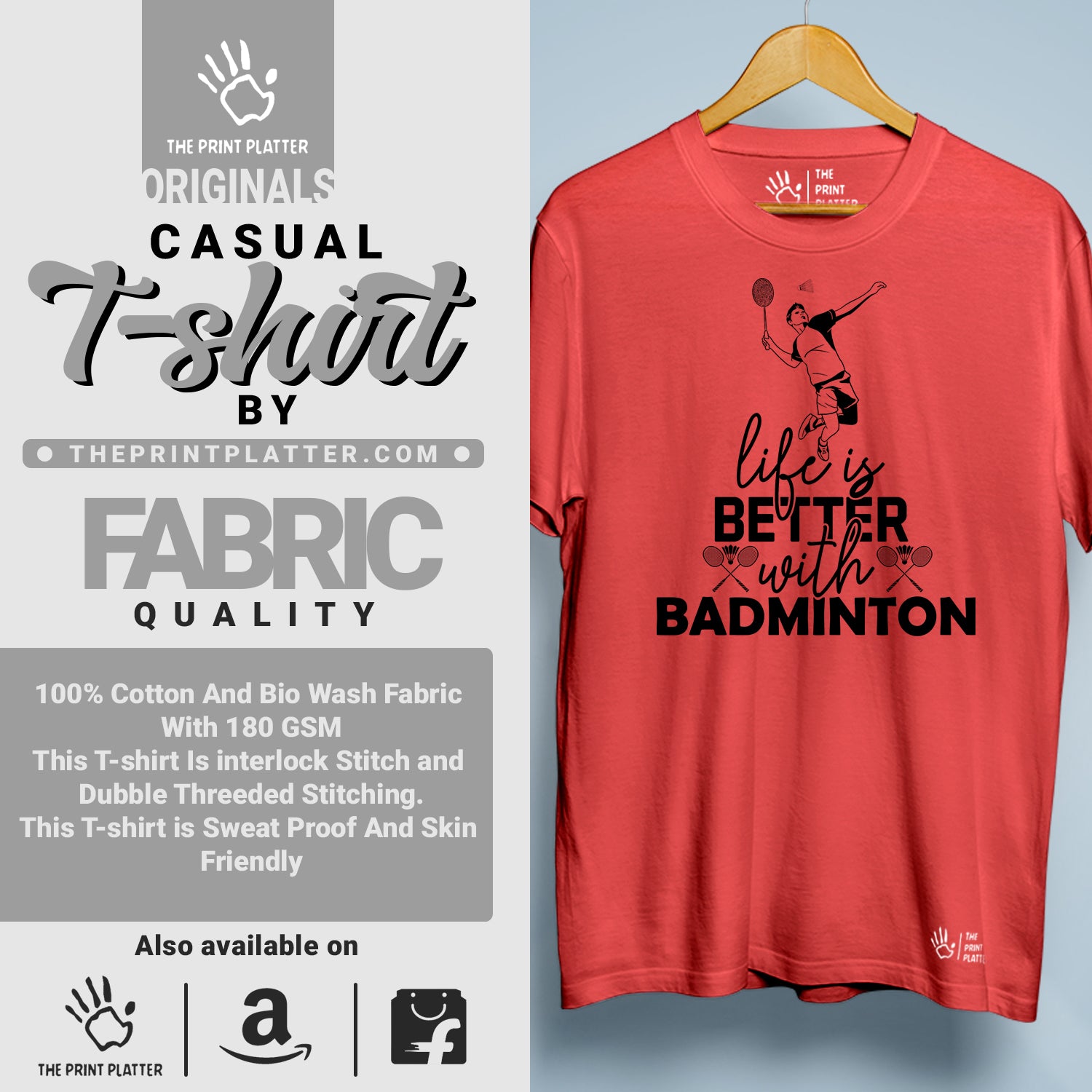 Life is better with Badminton Cotton Bio Wash 180gsm T-shirt | T-R169