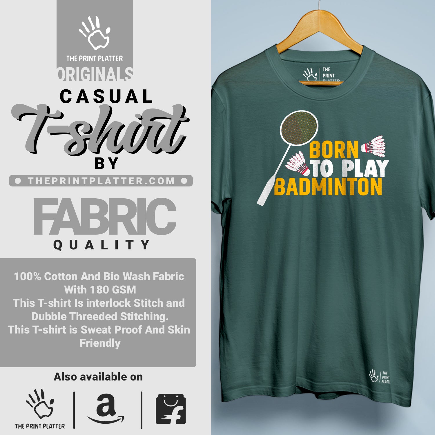 Born To Play Badminton Cotton Bio Wash 180gsm T-shirt | T-R170