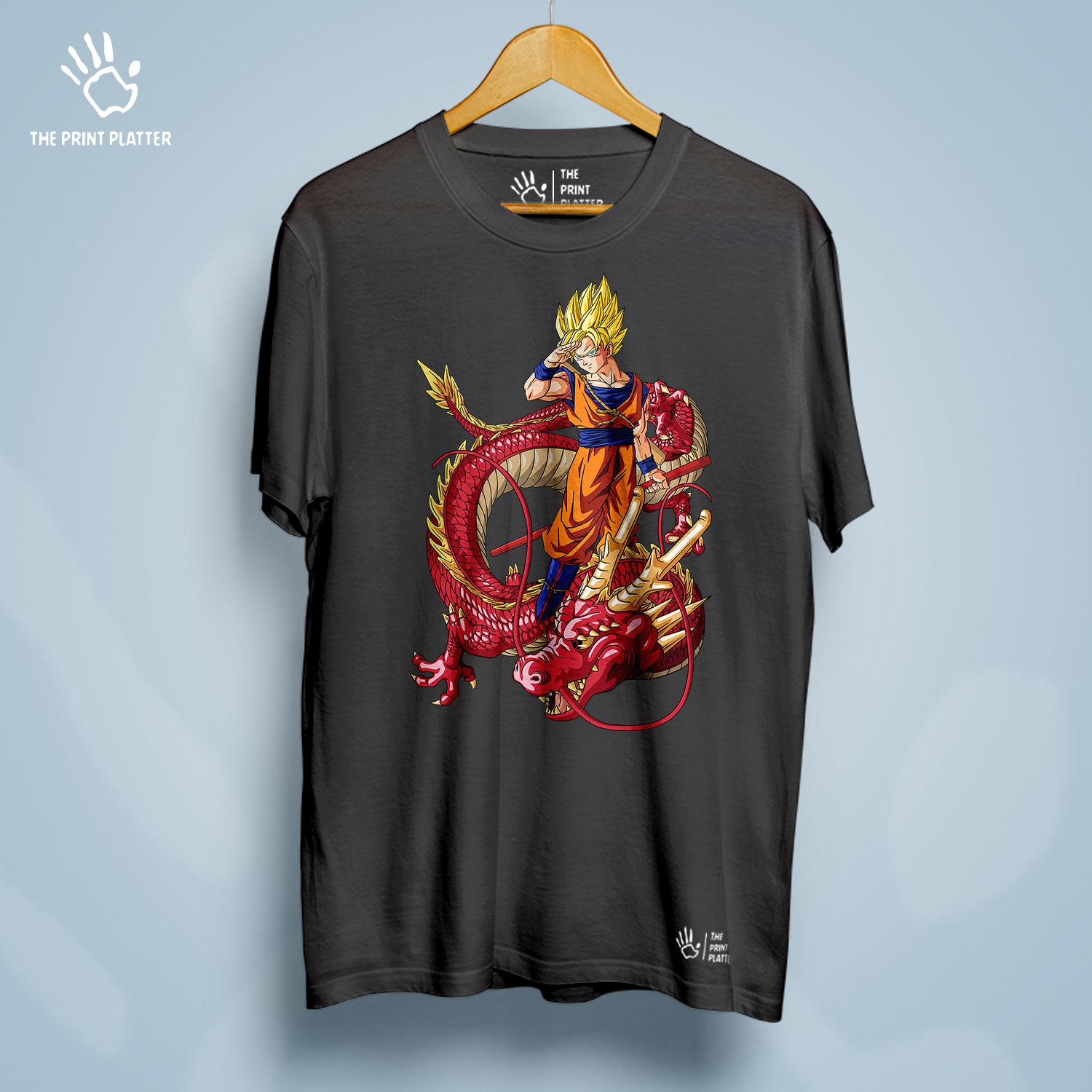 Goku With Red Shenron Cotton Bio Wash 180gsm T-shirt | T-R238