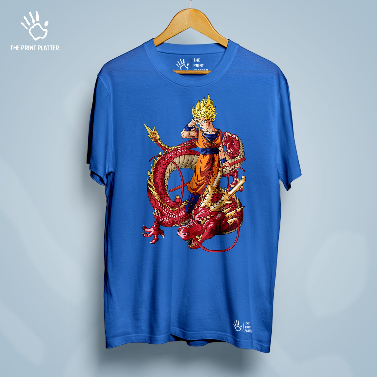 Goku With Red Shenron Cotton Bio Wash 180gsm T-shirt | T-R238