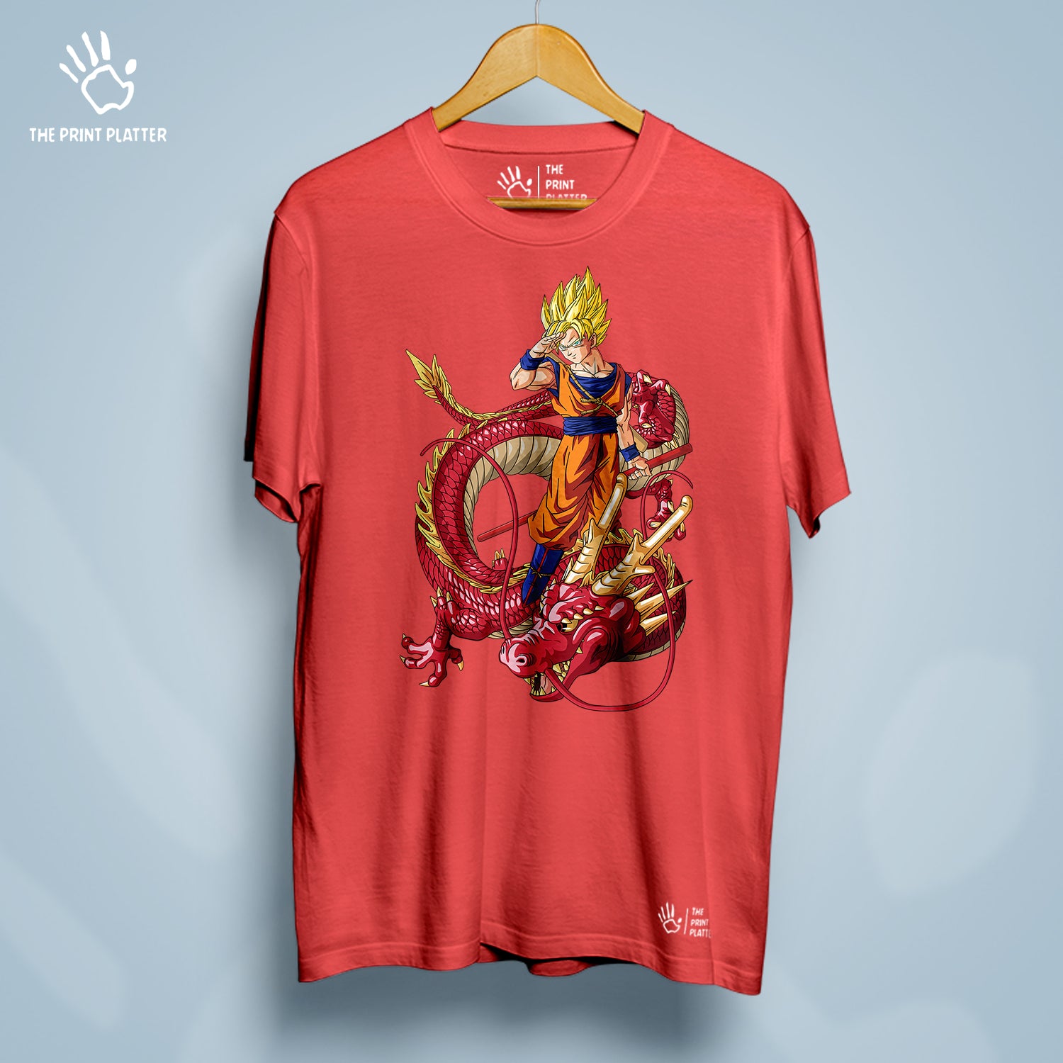 Goku With Red Shenron Cotton Bio Wash 180gsm T-shirt | T-R238