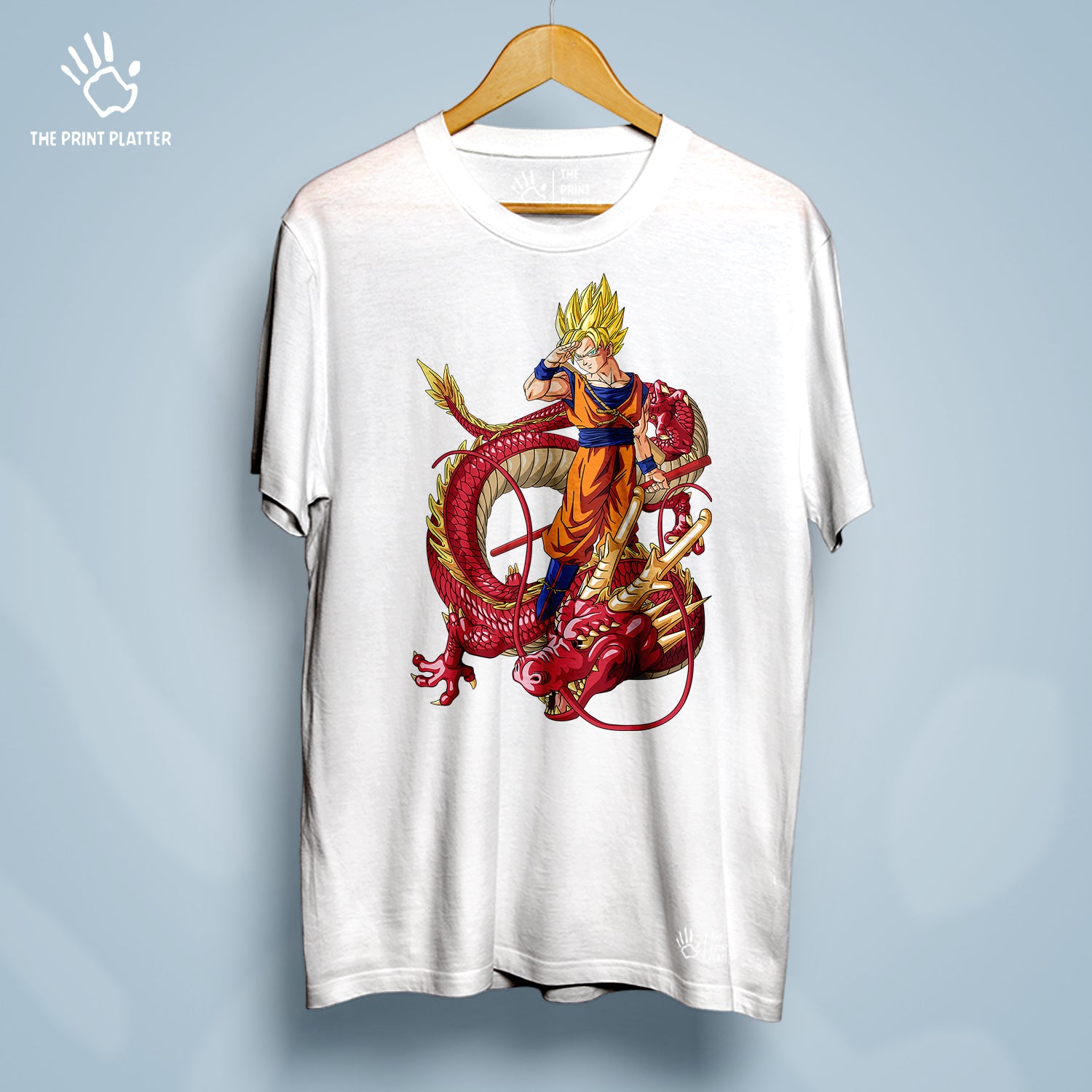 Goku With Red Shenron Cotton Bio Wash 180gsm T-shirt | T-R238