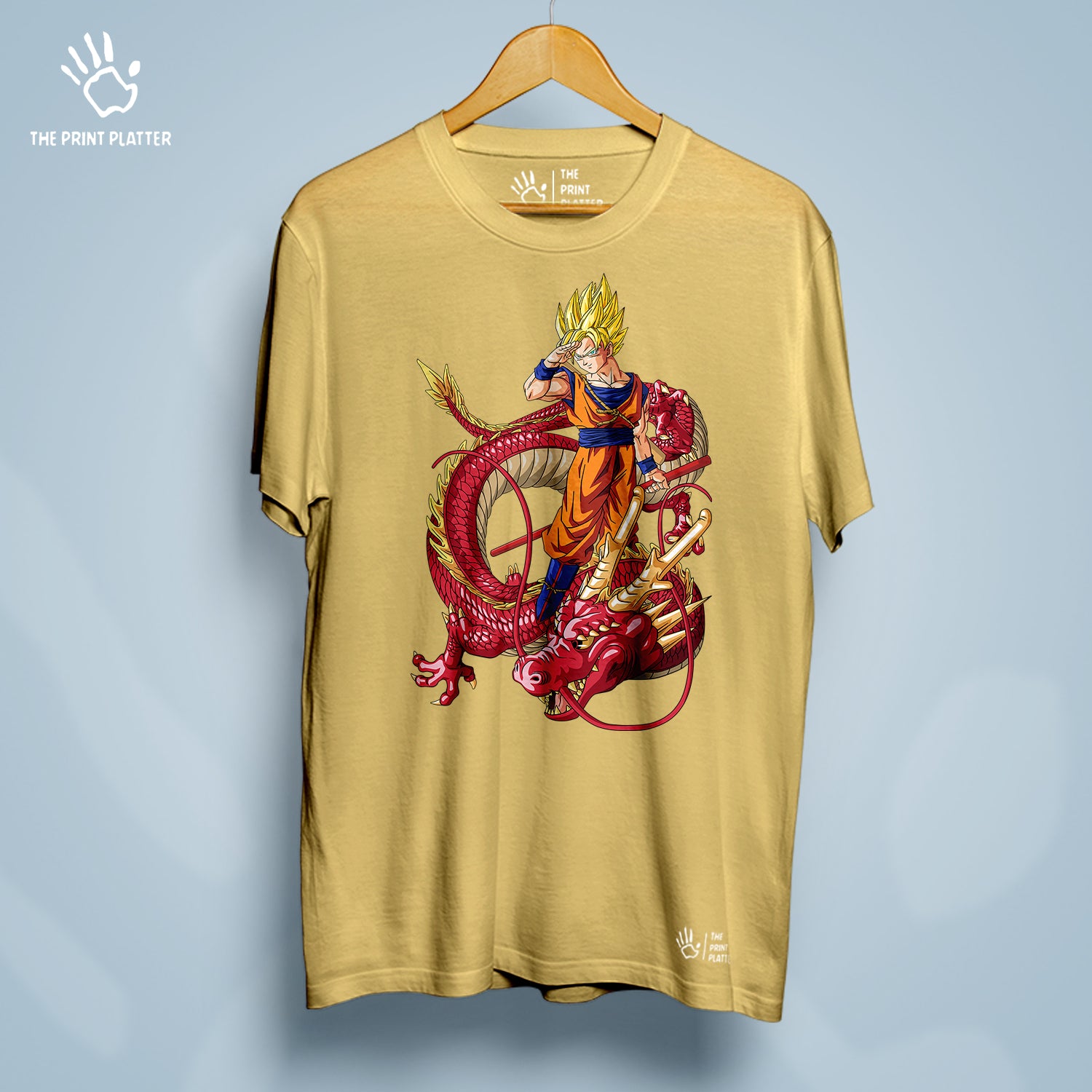 Goku With Red Shenron Cotton Bio Wash 180gsm T-shirt | T-R238