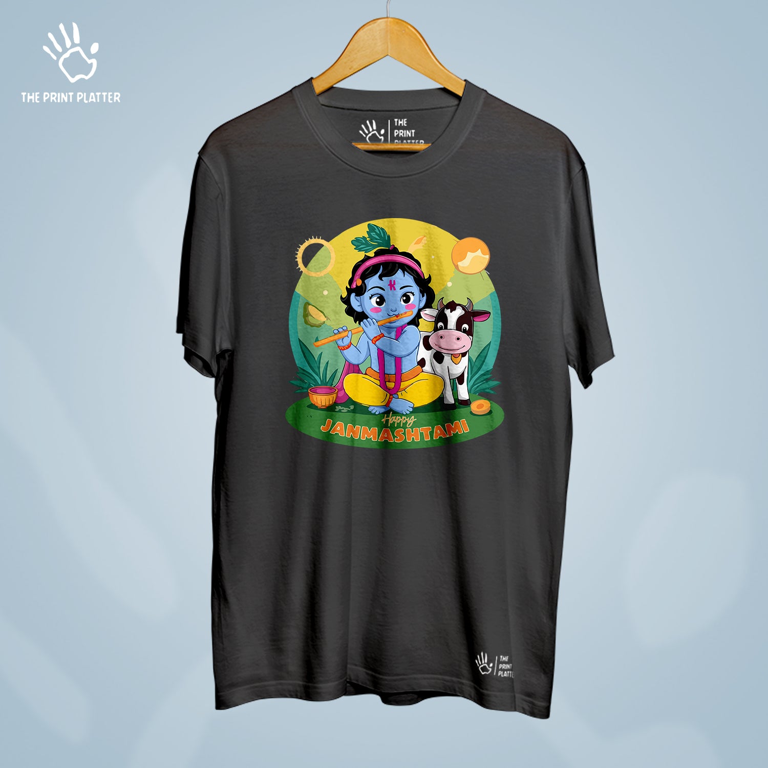 Happy Janmashtami Cotton Bio Wash 180gsm T-shirt | T-R326