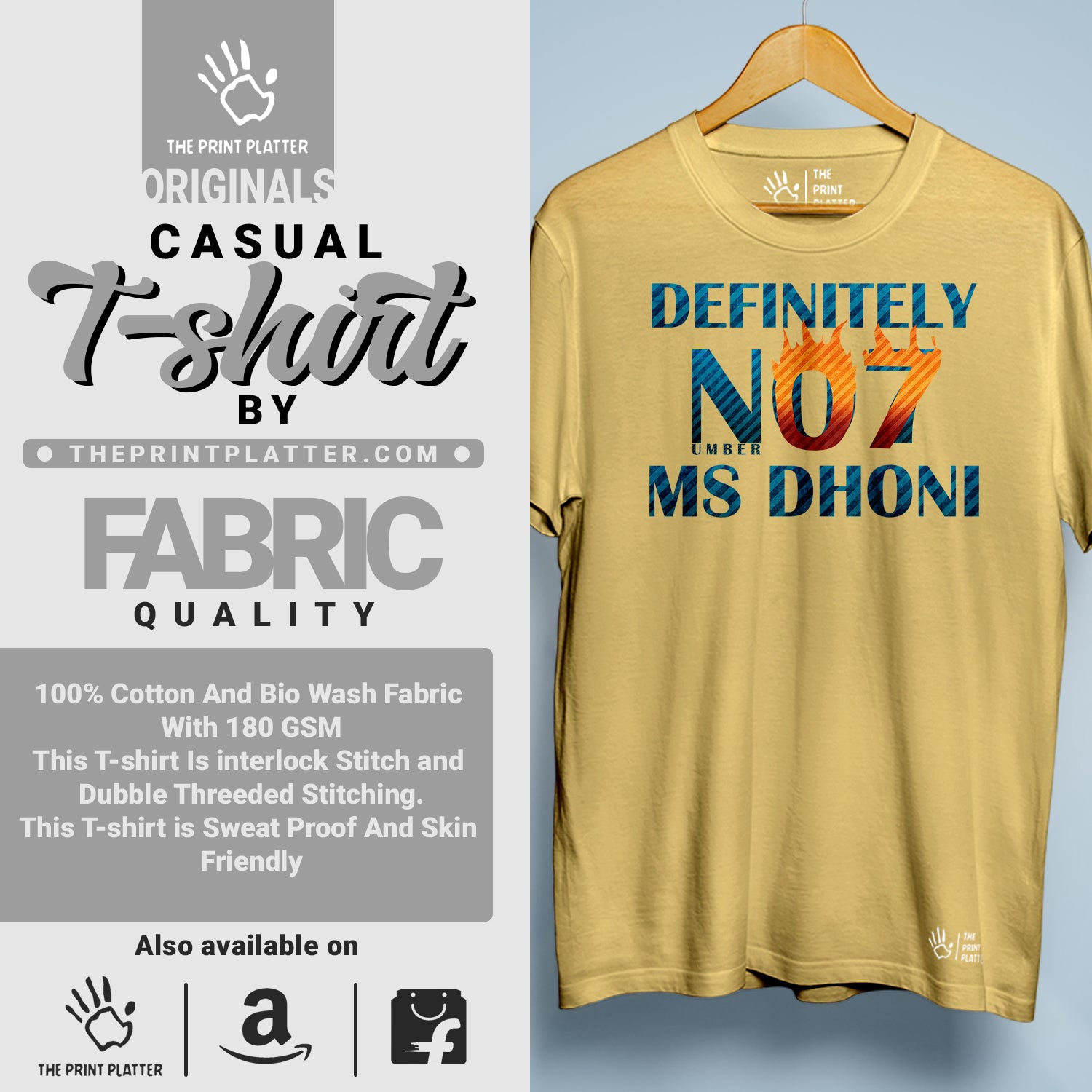 Definitely Number 7 MS Dhoni Cotton Bio Wash 180gsm T-shirt | T-R70