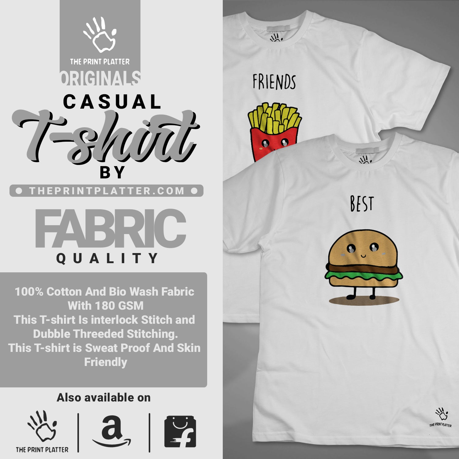 Burger&Fries Cotton Bio Wash 180gsm T-shirt | T14