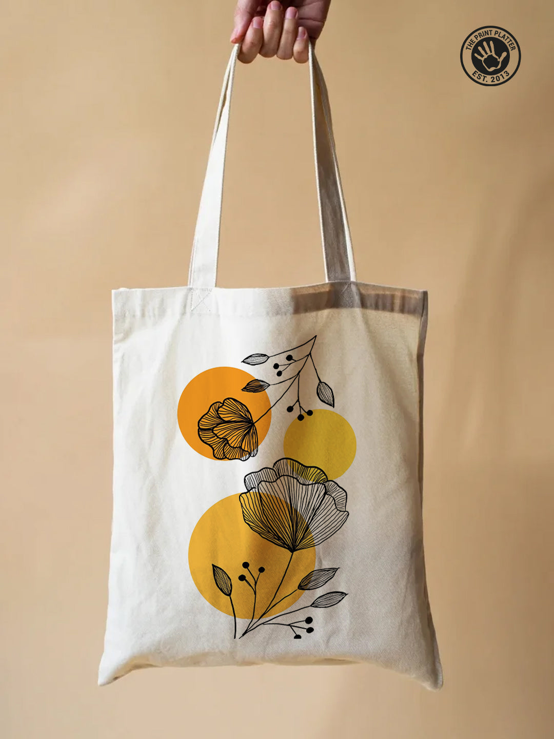 Floral Line Art Tote Bag – Hand-Drawn Botanical Print on Natural Cotton