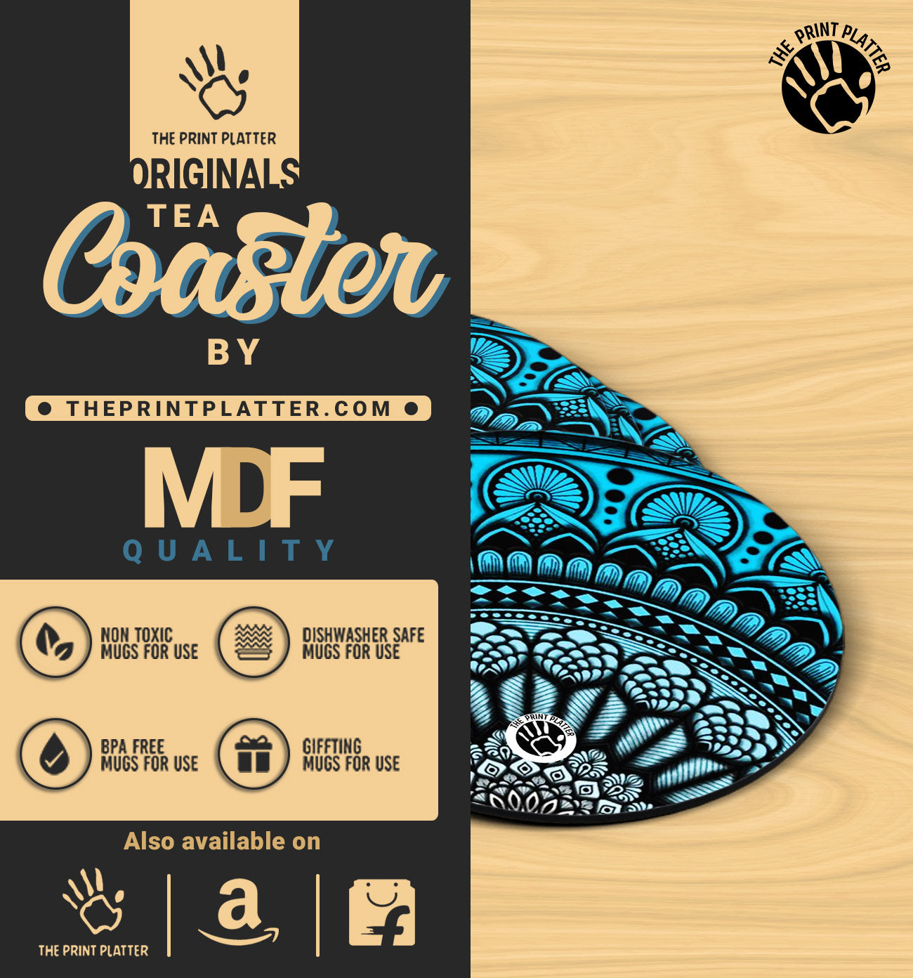 Blue Mandala - MDF Tea Coaster Pack Of 2 | TC-05