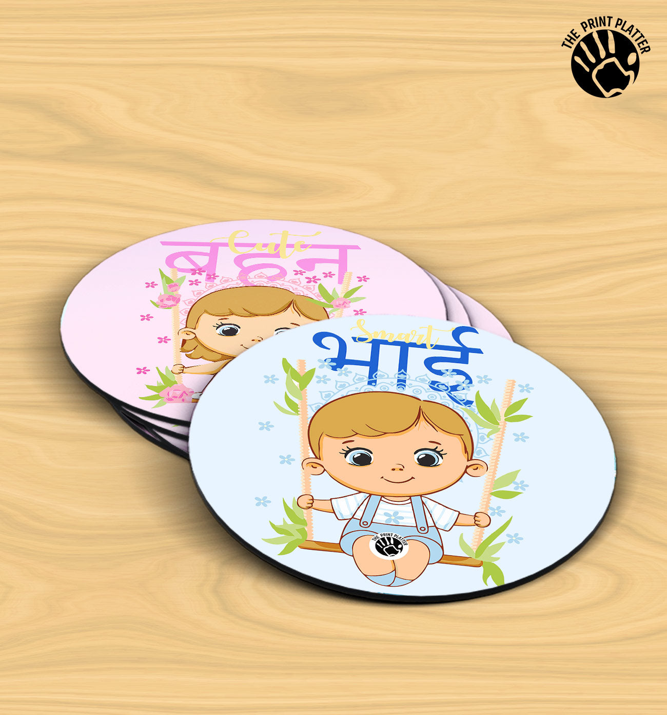 Cute Bhan Smart Bhai - MDF Tea Coaster Pack Of 4 | TC-20