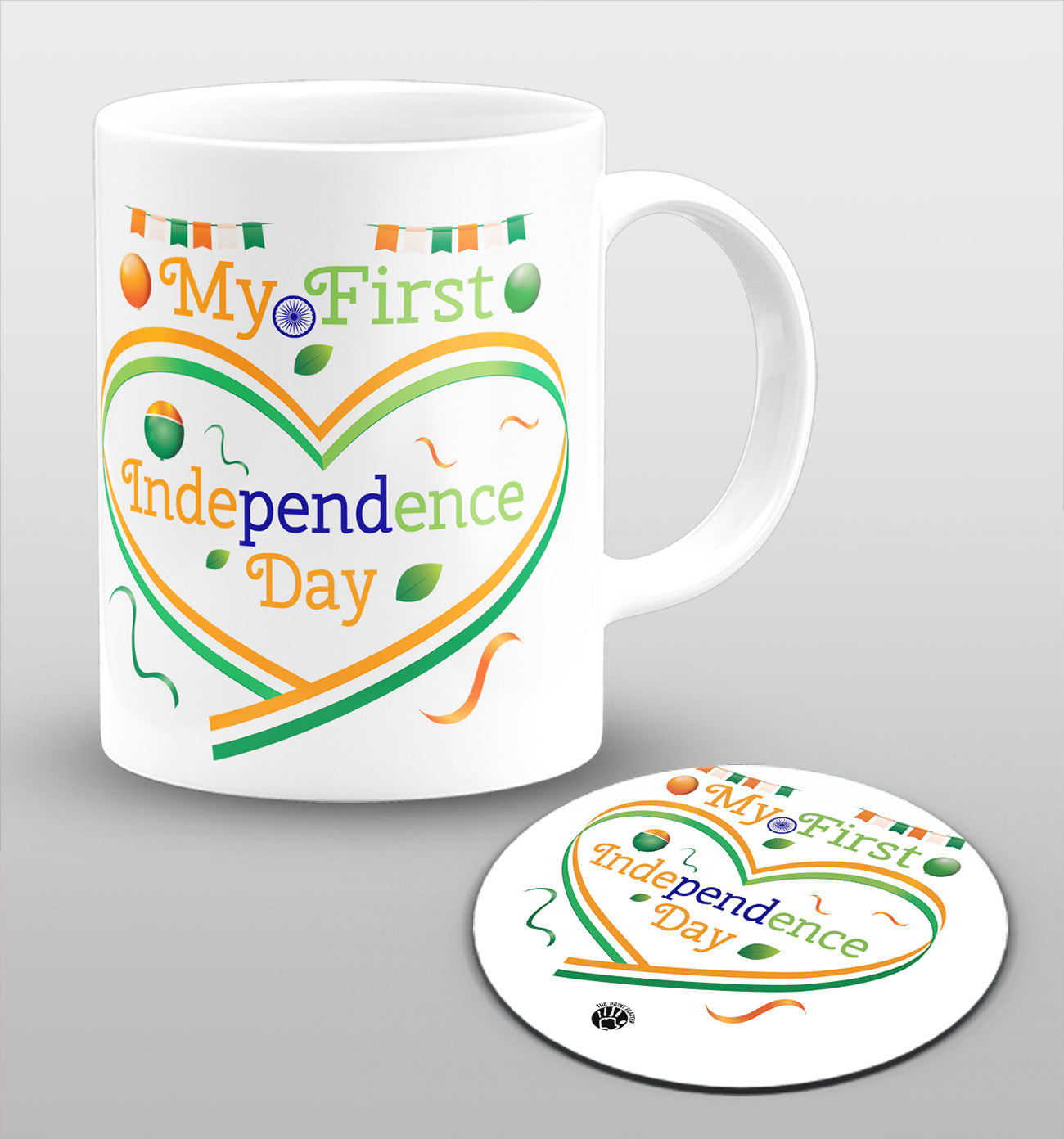 My First Indipendence Day White Cermic Coffee Mug With Tea Coster 330 ml, Microwave & Dishwasher Safe| TM-02