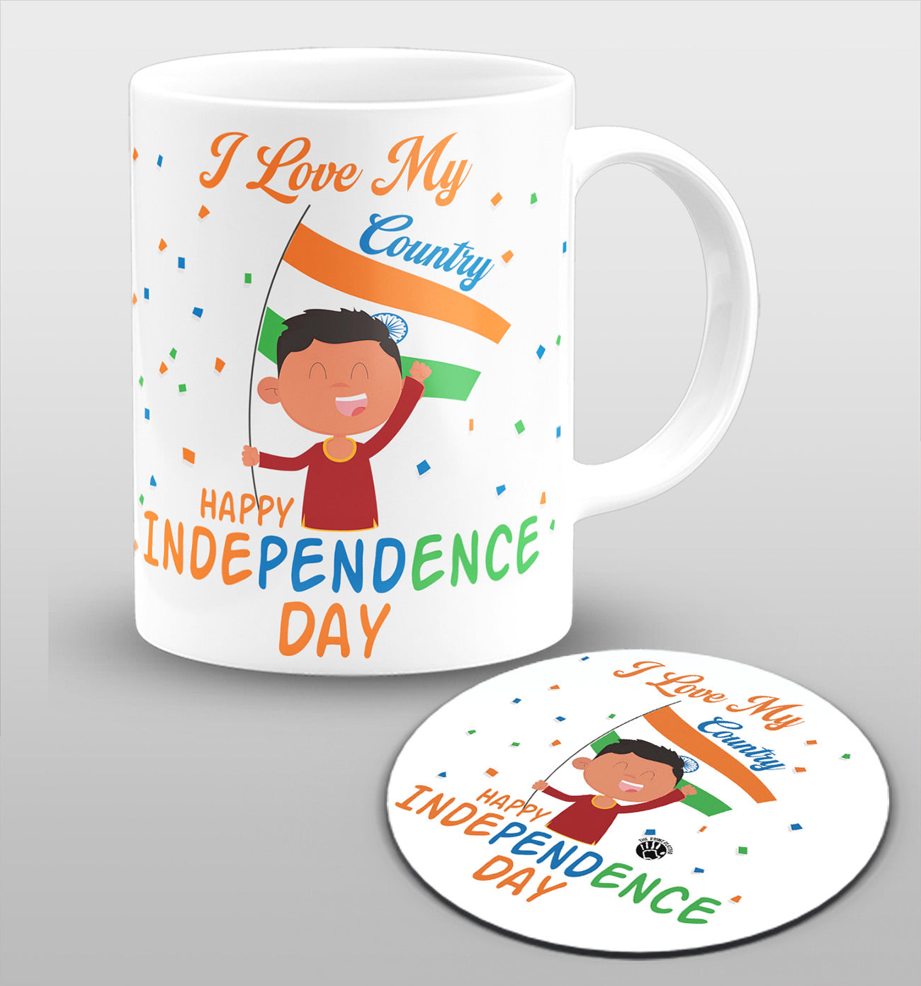 I Love My Country Happy Indipendence Day White Cermic Coffee Mug With Tea Coster 330 ml, Microwave & Dishwasher Safe| TM-03