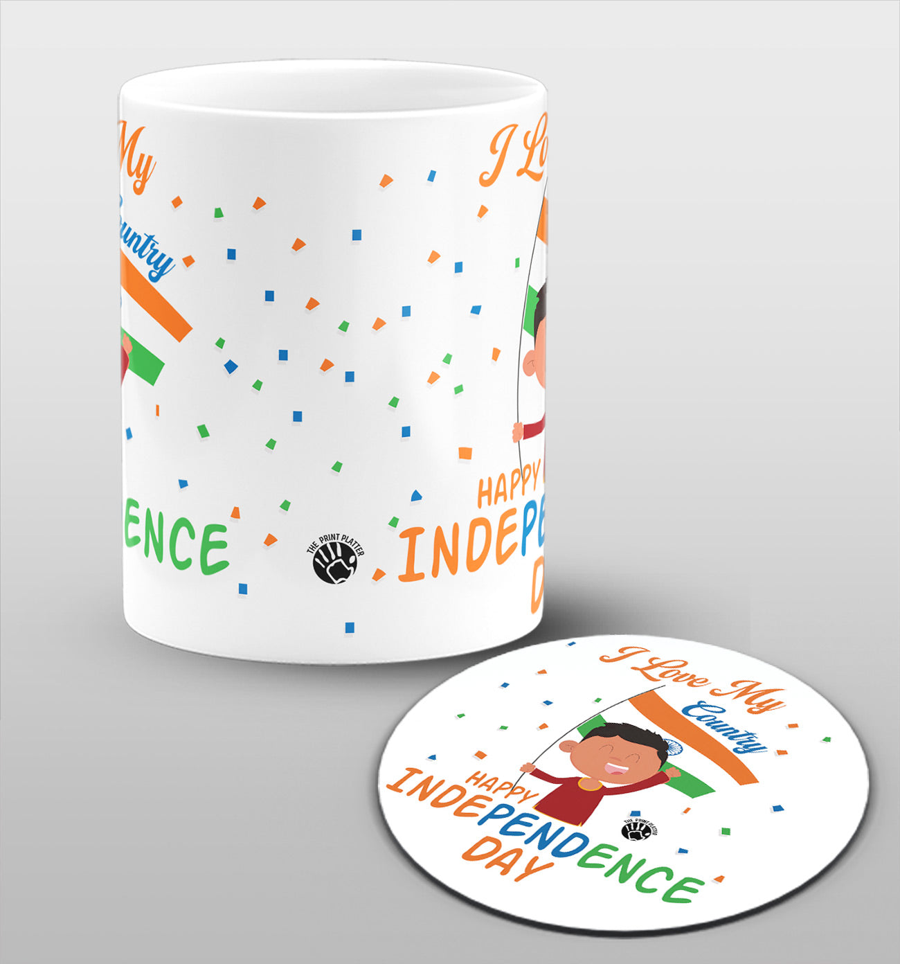 I Love My Country Happy Indipendence Day White Cermic Coffee Mug With Tea Coster 330 ml, Microwave & Dishwasher Safe| TM-03