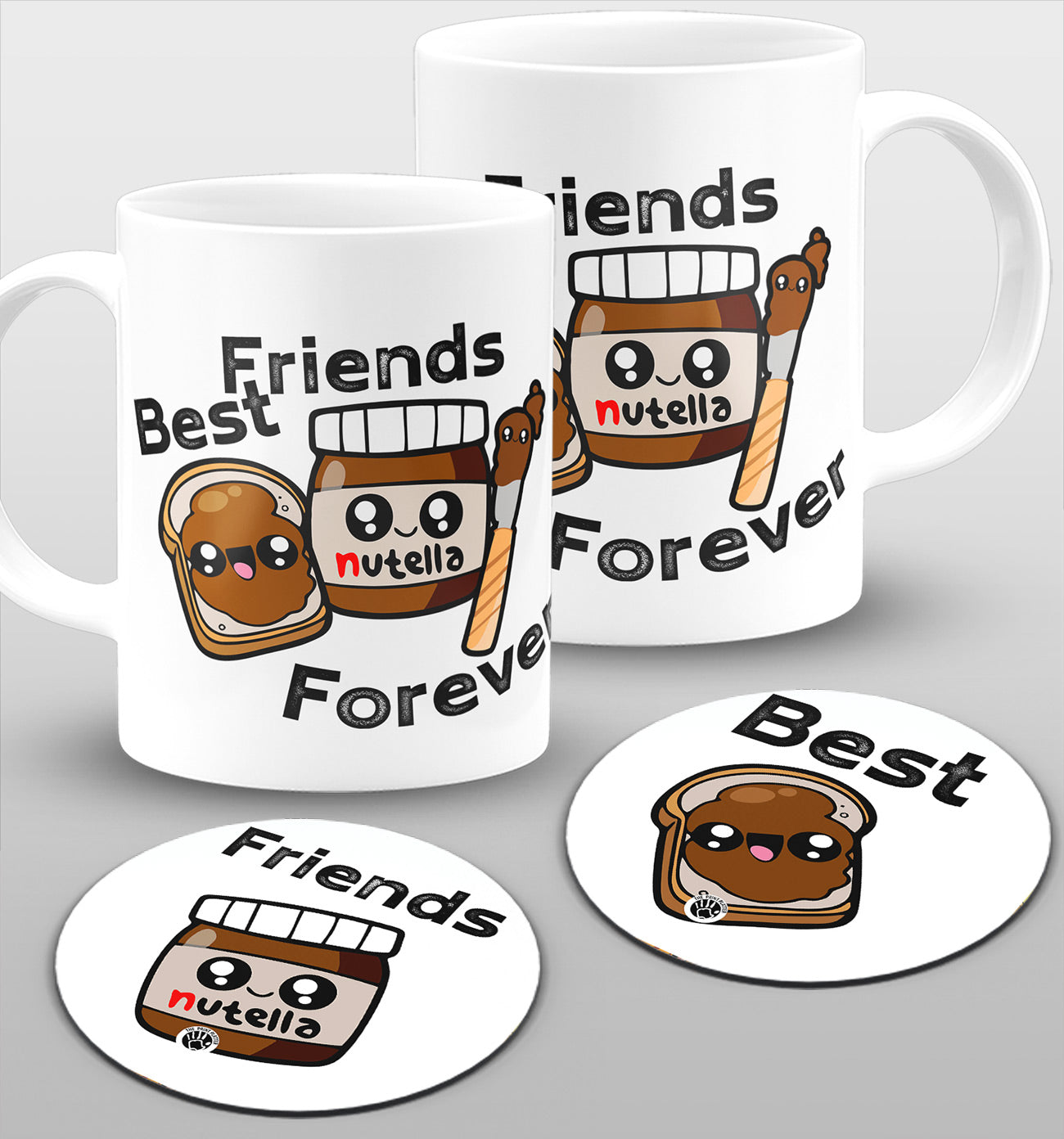 Best Friends Forever White cermic Coffee Mug With Tea Coster 330 ml, Microwave & Dishwasher Safe Pack Of 2 | TM-06 Dubble