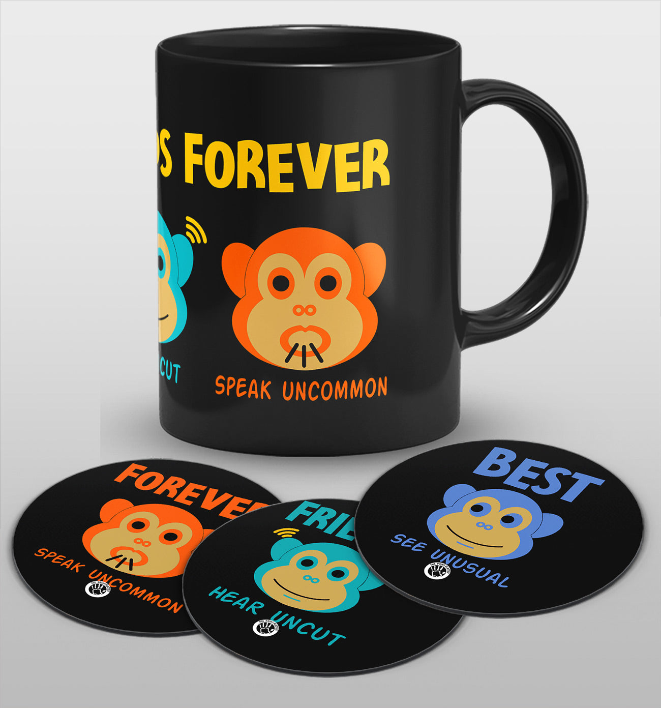 Best Friends Forever Full Black cermic Coffee Mug With Tea Coster 330 ml, Microwave & Dishwasher Safe | TM-07-1