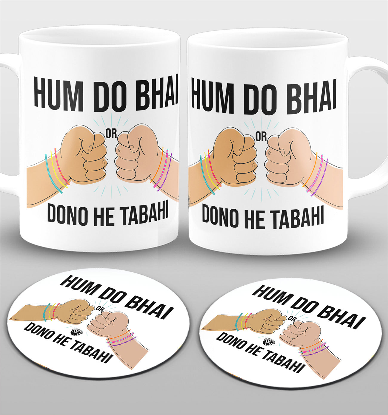 Hum Do Bhai Or Dono He Tabahi White cermic Coffee Mug With Tea Coster 330 ml, Microwave & Dishwasher Safe Pack Of 2 | TM-10-2