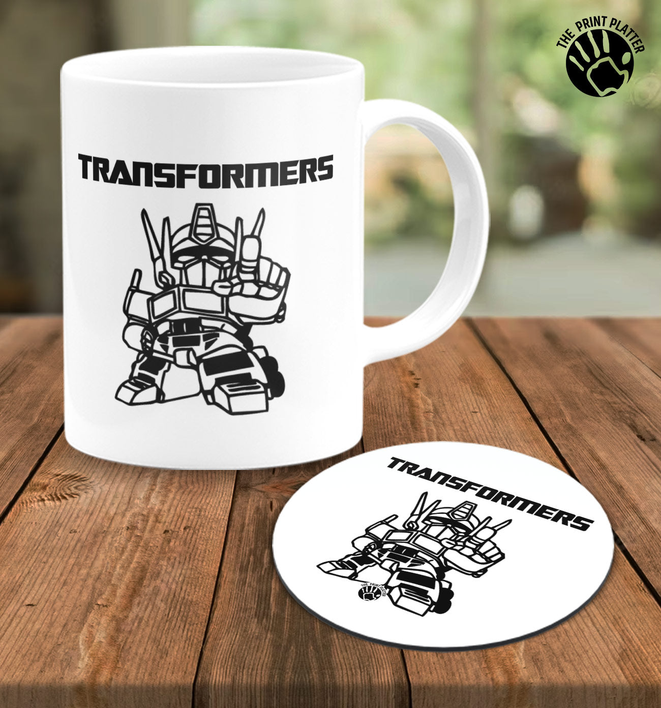 Transformers White Cermic Coffee Mug With Tea Coster 330 ml, Microwave & Dishwasher Safe| TM-R125