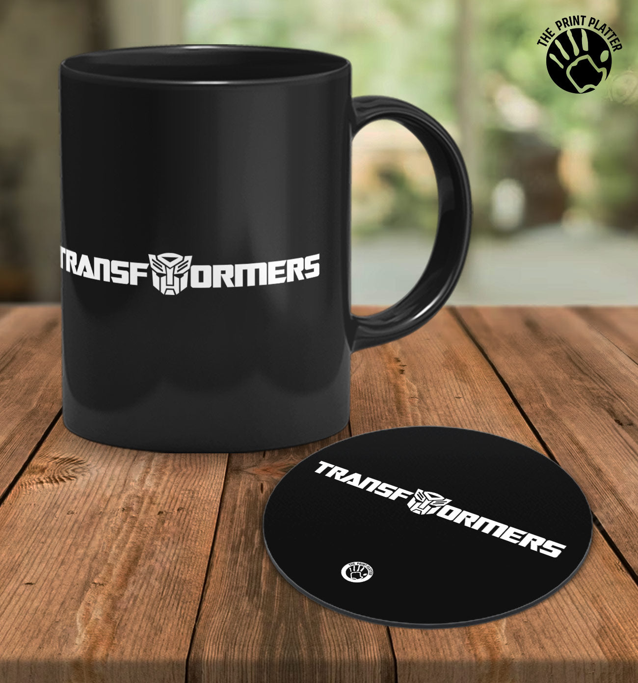 Transformers Full Black Cermic Coffee Mug With Tea Coster 330 ml, Microwave & Dishwasher Safe| TM-R127