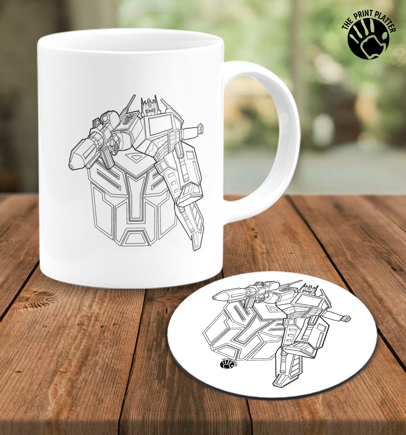 Transformers White Cermic Coffee Mug With Tea Coster 330 ml, Microwave & Dishwasher Safe| TM-R130