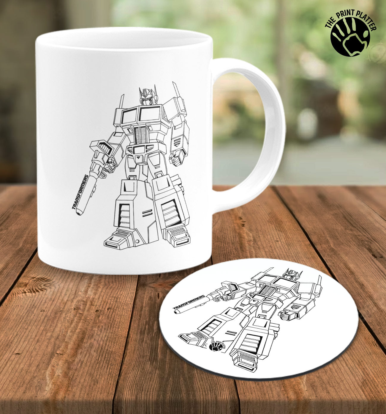 Transformers White Cermic Coffee Mug With Tea Coster 330 ml, Microwave & Dishwasher Safe| TM-R131