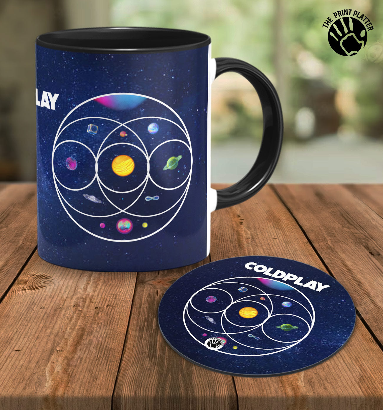 Coldplay Inside Black Cermic Coffee Mug With Tea Coster 330 ml, Microwave & Dishwasher Safe| TM-R136