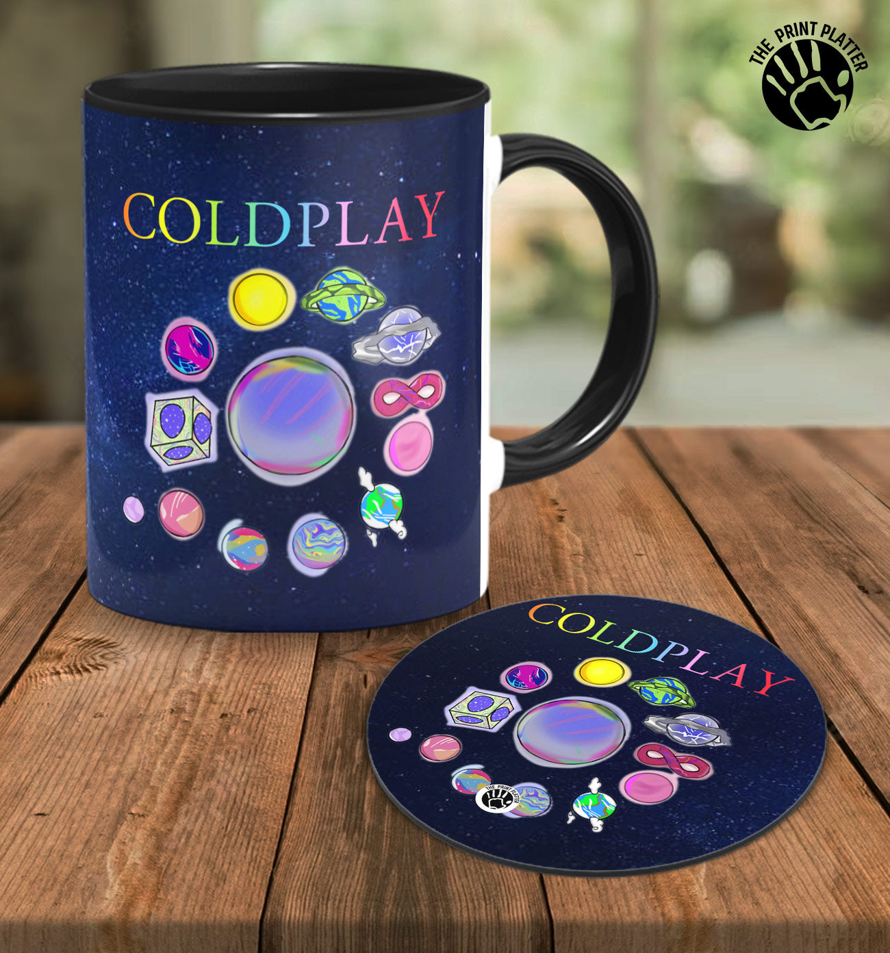 Coldplay Inside Black Cermic Coffee Mug With Tea Coster 330 ml, Microwave & Dishwasher Safe| TM-R137