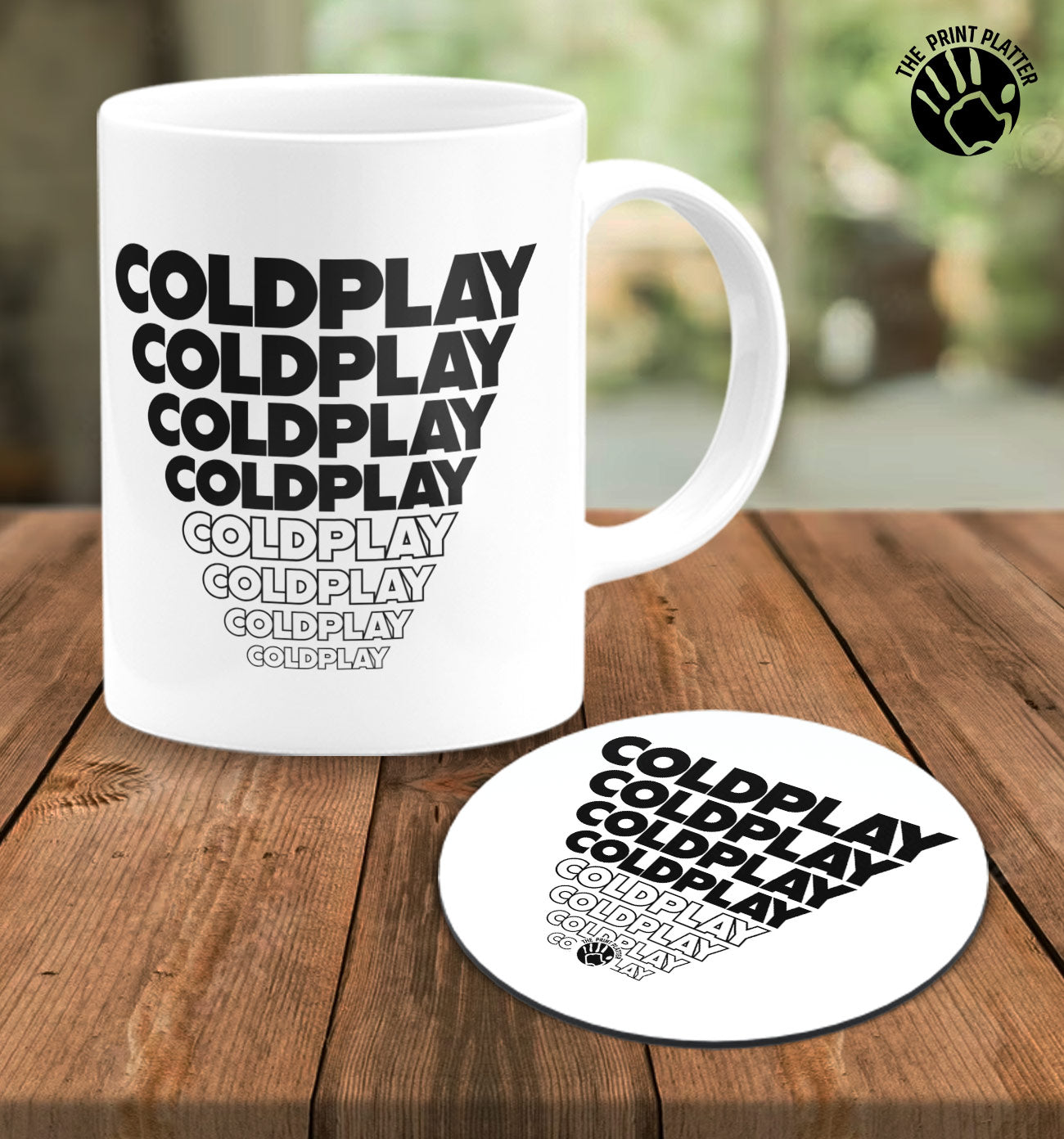 Coldplay White Cermic Coffee Mug With Tea Coster 330 ml, Microwave & Dishwasher Safe| TM-R141