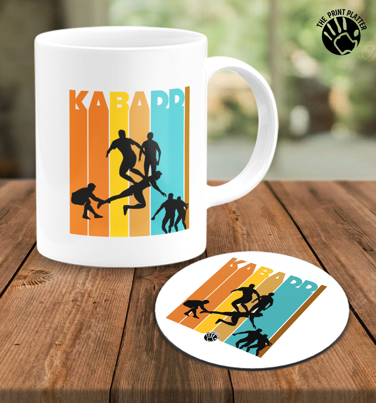 Kabaddi White Cermic Coffee Mug With Tea Coster 330 ml, Microwave & Dishwasher Safe| TM-R144