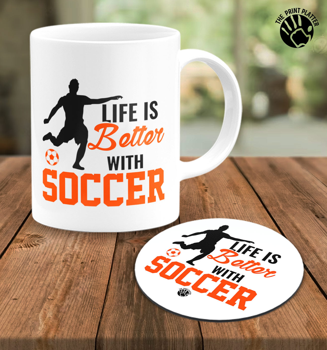 Life is Better With Soccer Forced to Work White Cermic Coffee Mug With Tea Coster 330 ml, Microwave & Dishwasher Safe| TM-R158