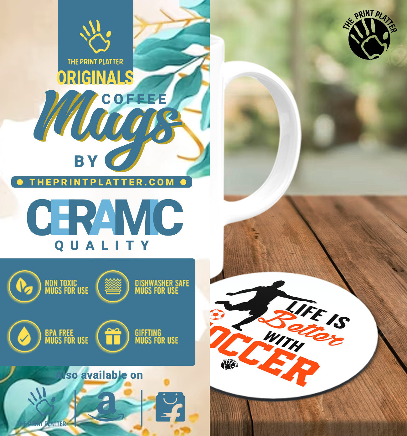 Life is Better With Soccer Forced to Work White Cermic Coffee Mug With Tea Coster 330 ml, Microwave & Dishwasher Safe| TM-R158