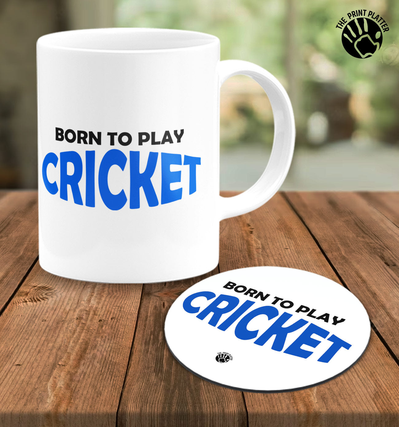 Born To Play Cricket White Cermic Coffee Mug With Tea Coster 330 ml, Microwave & Dishwasher Safe| TM-R160