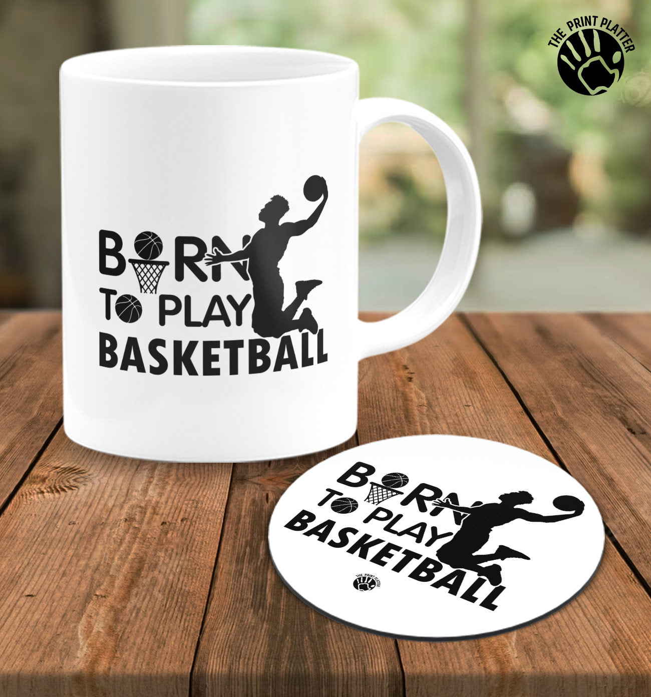 Born To Play Basketball White Cermic Coffee Mug With Tea Coster 330 ml, Microwave & Dishwasher Safe| TM-R167