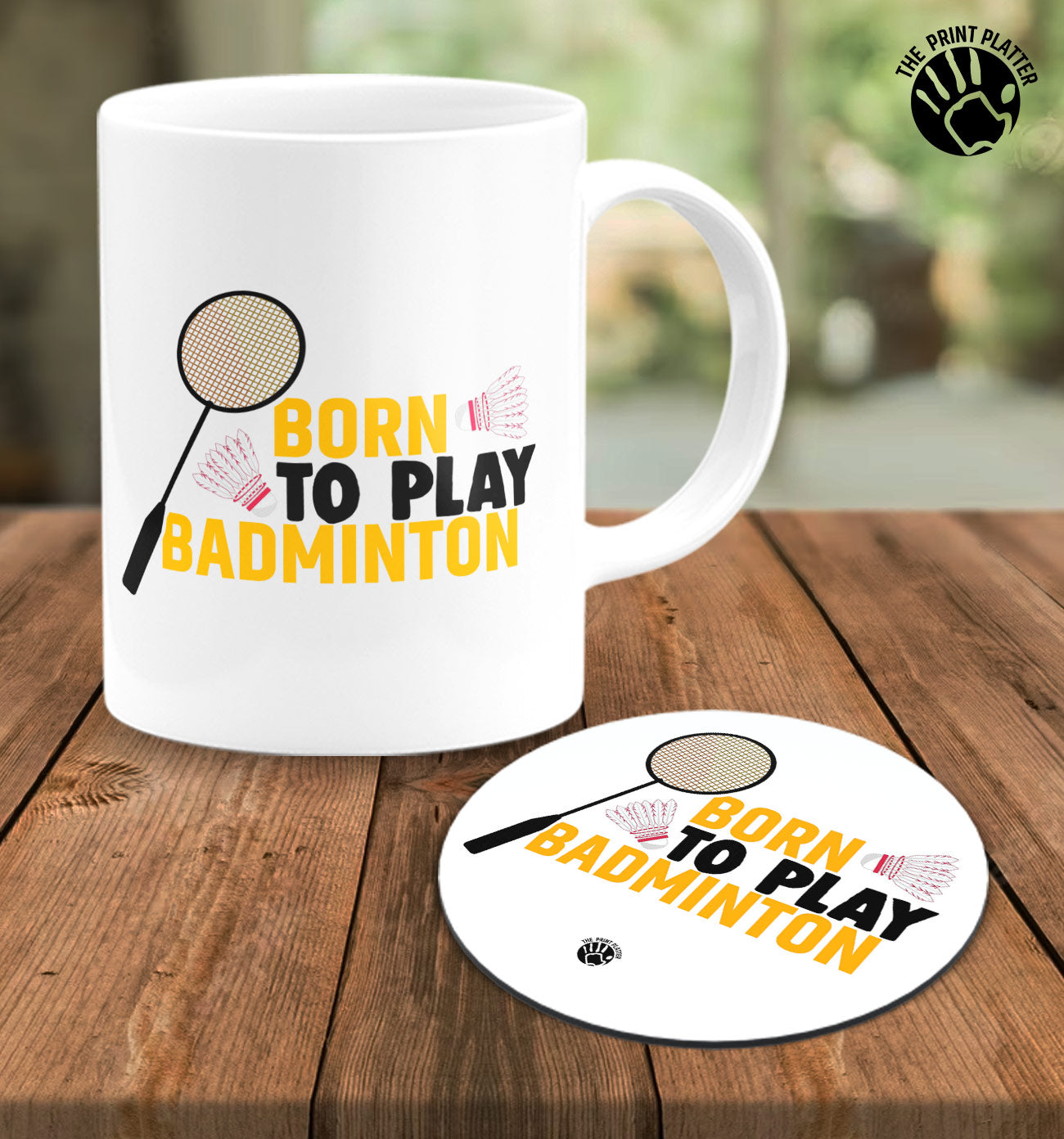 Born To Play Badminton White Cermic Coffee Mug With Tea Coster 330 ml, Microwave & Dishwasher Safe| TM-R170