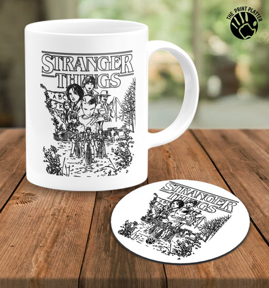 Stranger Things White Cermic Coffee Mug With Tea Coster 330 ml, Microwave & Dishwasher Safe| TM-R266