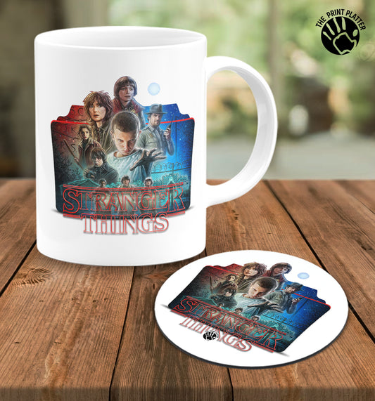 Stranger Things White Cermic Coffee Mug With Tea Coster 330 ml, Microwave & Dishwasher Safe| TM-R268