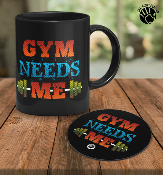 Gym Needs Me Full Black Cermic Coffee Mug With Tea Coster 330 ml, Microwave & Dishwasher Safe| TM-R27