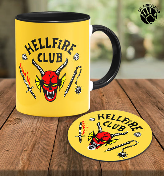 Hellfire Club  Inside Black Cermic Coffee Mug With Tea Coster 330 ml, Microwave & Dishwasher Safe| TM-R272