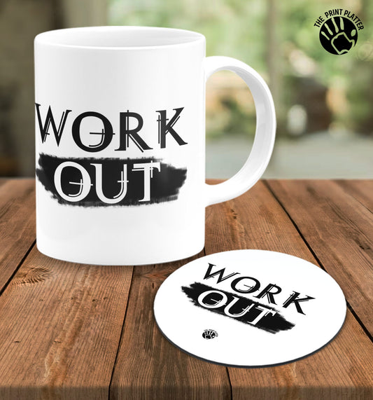 Work Out White Cermic Coffee Mug With Tea Coster 330 ml, Microwave & Dishwasher Safe| TM-R31