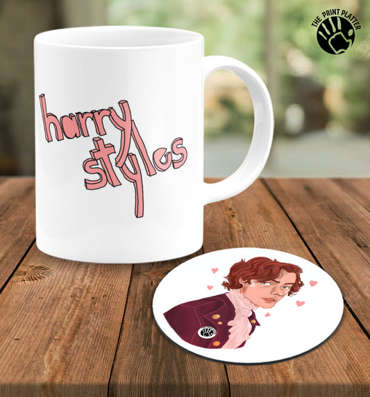 Harry Styles White cermic Coffee Mug With Tea Coster 330 ml, Microwave & Dishwasher Safe| TM-R45