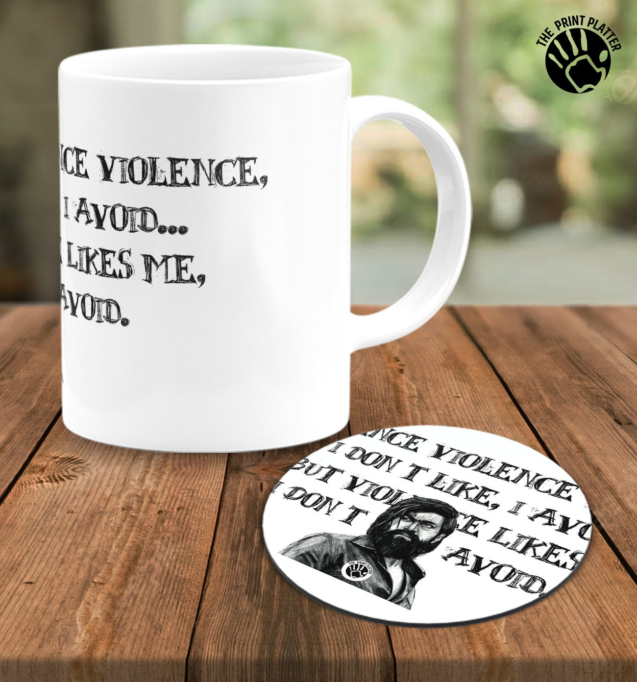 Violence Like's Me KGF White cermic Coffee Mug With Tea Coster 330 ml, Microwave & Dishwasher Safe| TM-R56