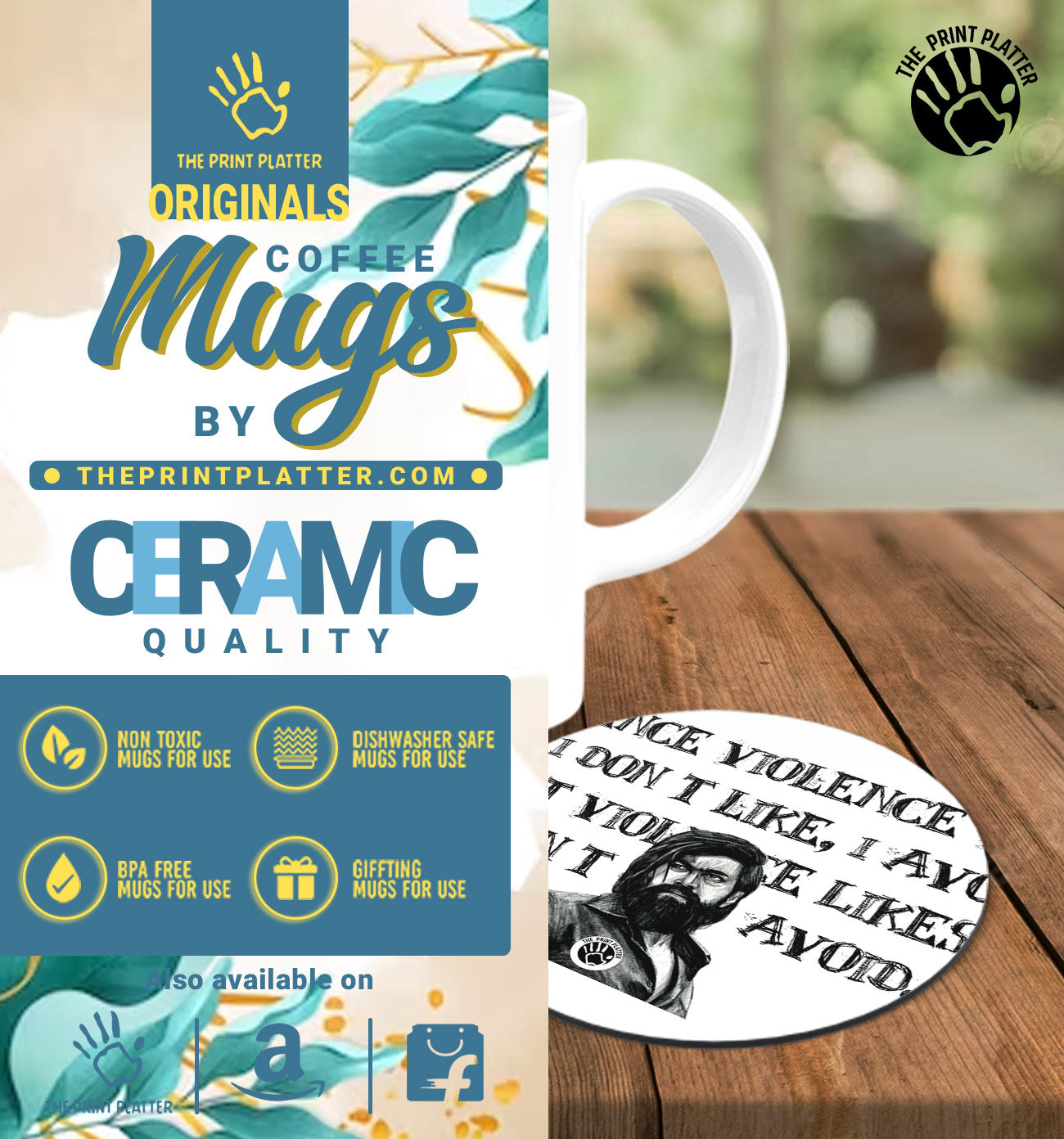 Violence Like's Me KGF White cermic Coffee Mug With Tea Coster 330 ml, Microwave & Dishwasher Safe| TM-R56